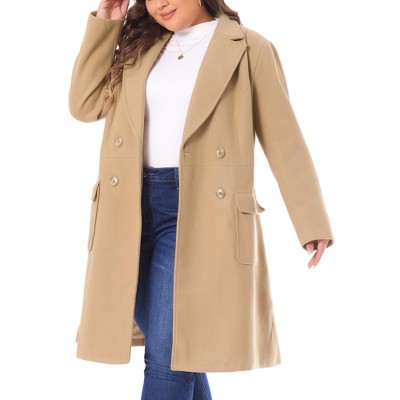 Agnes Orinda Women's Plus Size Winter Notched Lapel Double Breasted Pockets Long Overcoats