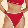 Women's Textured Contrast Trim Cheeky High-Waist Bikini Bottoms - Cupshe - 3 of 4