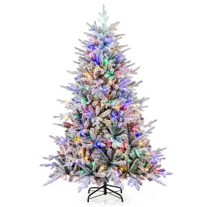 Tangkula 4.5/6/7 FT Pre-Lit Artificial Christmas Tree Snow Flocked Full Tree w/ 436/820/1164 Lush Branch Tips - 1 of 4