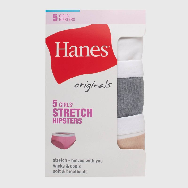 Hanes Originals Girls' Tween Underwear Hipster Pack, Fashion Assorted, 5-Pack - Colors May Vary, 2 of 4