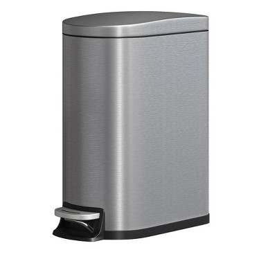 Trash Can - Slim Stainless Steel Bathroom Bin with Lid, Inner Bucket & Soft Close - Waterproof, Silver