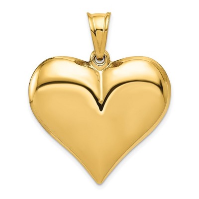 Black Bow Jewelry 14k Yellow Gold Puffed Heart Pendant, 30mm
