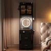 Small Vanity Desk with Mirror and LED Lights, Makeup Table with Storage Shelves for Small Space, Mini Corner Vanity Set with Hidden Storage Stool - 2 of 4