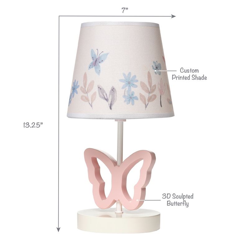Lambs & Ivy Baby Blooms Pink Butterfly Nursery Lamp with Floral Shade & Bulb, 4 of 7
