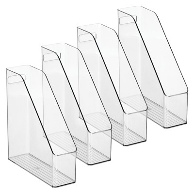 mDesign Plastic Slim File Folder Storage Organizer, Handle, 4 Pack, Clear, USA Made