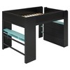 Full Size Gaming Loft Bed with Height-Adjustable Desk, Wardrobe, RGB Light & USB Port, Wood Bunk Bed - ModernLuxe - 4 of 4