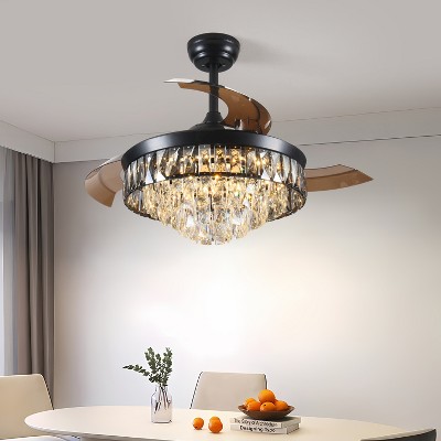 Wanze of Ocean 42 in. 3-Colors Adjustable LED Indoor Black Smart Crystal Ceiling Fan with Remote and Timer