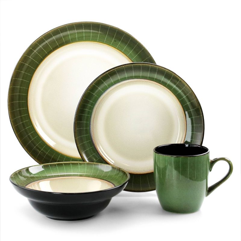 16pc Stoneware Striped Dinnerware Set Green - Elama, 2 of 10