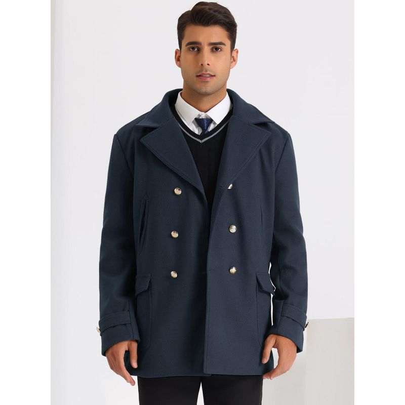 Lars Amadeus Men's Classic Winter Notched Collar Double Breasted Peacoat, 2 of 6