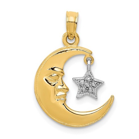 Black Bow Jewelry 14k Yellow and White Gold Moon Face and Dangling Star Pendant - image 1 of 4