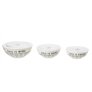 Totalee Gift Yours/ Ours/Mine Bowls w/ Lid Set of 3 Ceramic White - 1 of 1