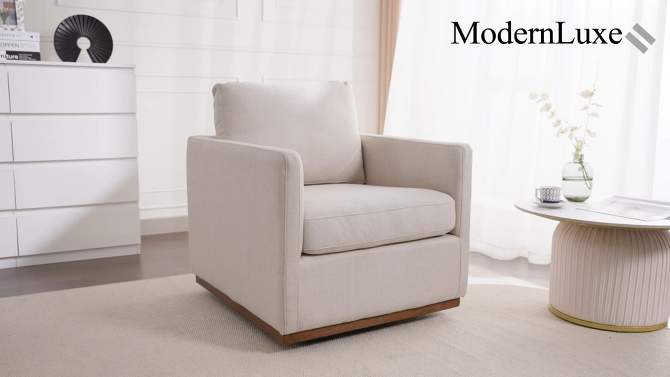 Mid-Century Style Linen Upholstered Swivel Chair, Armchair for Living Room, Bedroom, Office - ModernLuxe, 2 of 11, play video