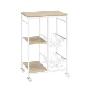 Tamarind White Metal Mobile Small Kitchen Cart: MDF Top, 2 Baskets, Locking Casters - Linon - 1 of 4