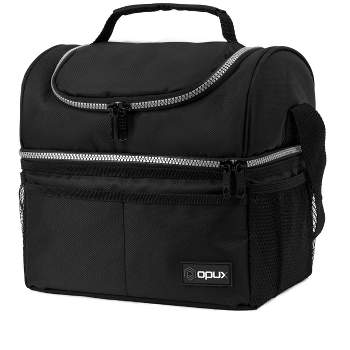 OPUX Double Decker Lunch Box Men Women, Insulated Leakproof Cooler Bag Adult Work, Dual Compartment Pail Tote Boys Girls Kids