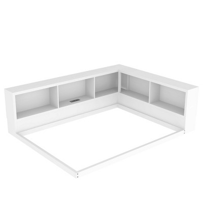 TiramisuBest Metal Full Size Daybed with Storage Cabinets and USB Ports - White Metal Design