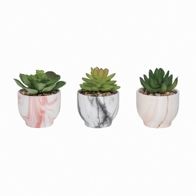 Transpac Ceramic 4" Multi Spring Marbleized Faux Succulent Planters Set of 3