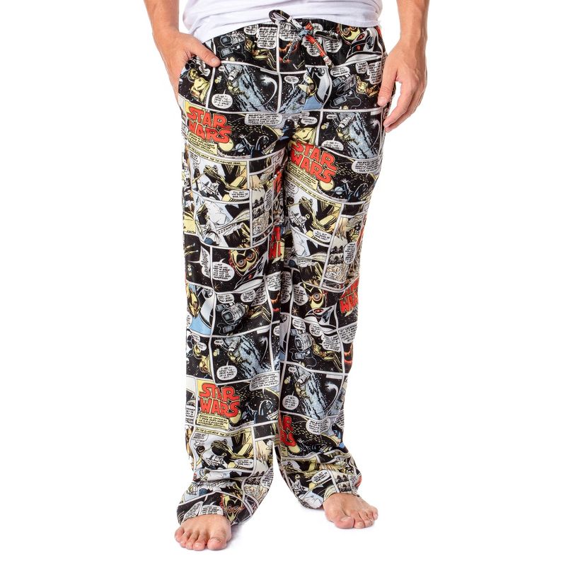 Disney Star Wars Mens' Classic Movie Scene Comic Style Flannel Lounge Pants, 1 of 5
