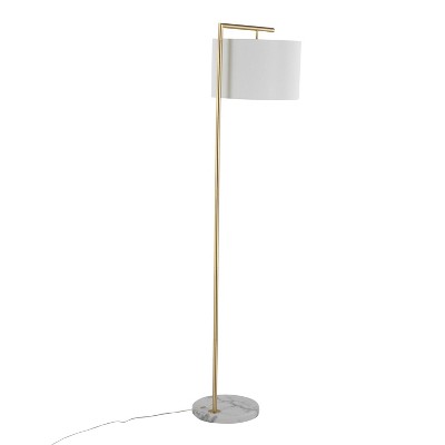 68" Gold Metal and White Marble Floor Lamp with Linen Shade