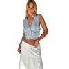 Womens Denim Vest Sleeveless V neck Jean Suit Waistcoat Button Down Tank Tops Fashion Casual Sleeveless Jacket - 3 of 4