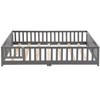 CAVINAS Kids Toddler Bed with Door,Full/Twin/Queen Size Floor Bed with Fence,Montessori Bed for Bedroom Playroom,Brown/White/Gray - 4 of 4