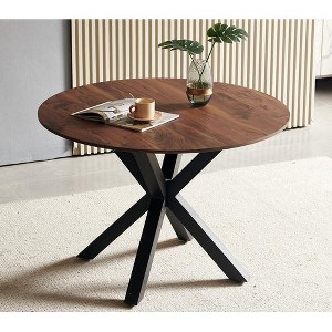 VYNXARIA 42.1"BLACK Table Mid-century Dining Table for 4-6 people With Round Mdf Table Top, Pedestal Dining Table, End Table Leisure  Table - 1 of 4