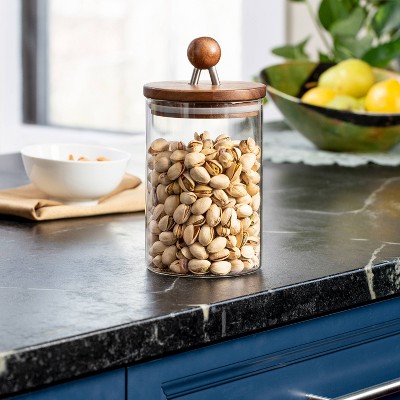 Honey-Can-Do Medium Acacia and Glass Canister