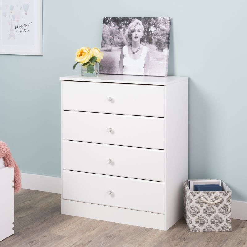 Astrid 4 Drawer Dresser with Crystal Knobs White - Prepac, 1 of 11