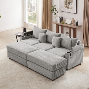 95.3" Convertible Sectional Sofas Couch with Storage Space, Two Movable Ottomans, Two USB Ports, Two Cup Holders and A Phone Holder - 1 of 4