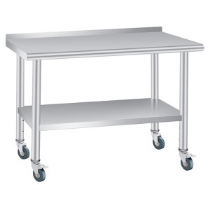Stainless Steel Table, Heavy Duty Metal Commercial Prep Table With Open Storage Shelves And Back Panel, Suitable For Restaurant Kitchens, Home Hotels - 1 of 4