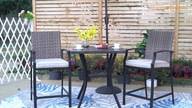 3pc Outdoor Set Metal Table &#38; Metal/Wicker Stools with Cushions - Captiva Designs, 2 of 10, play video