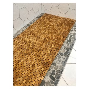 Teak Bath Floor Mat Runner Caramel - Hip-o Modern Living: Handmade, Rubber Backed, Geometric Pattern, 2'x5'4" - 1 of 4