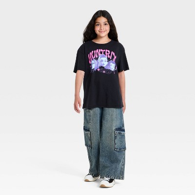 KPop Demon Hunters Girls' KPop Demon Hunters Huntrix Short Sleeve Oversized Graphic T-Shirt - Black M — фото 3