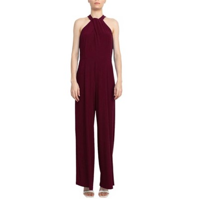 EG PRO Women Jersey Jumpsuit Crossed Neck Sleeveless Keyhole Back Solid