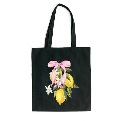 City Creek Prints Coquette Lemon Bundle Canvas Tote Bag - 15x16 - Black