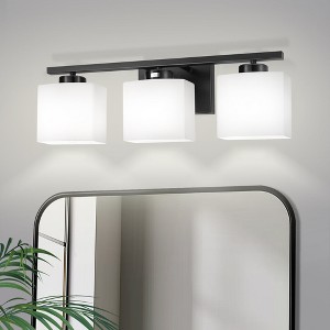 YANSUN 22 in. 3 Light Matte Black Vanity Light for Bathroom Bedroom Living Room with White Shades - 1 of 1