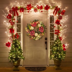 Coucheta pre-Lit Christmas Wreath for Front Door – Adorned with Ball Ornaments, Flowers & Berries, Ideal for Windows, Walls & Mantels - 1 of 4