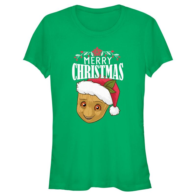 Juniors Womens Marvel: Guardians of the Galaxy Baby Groot Merry Christmas T-Shirt, 1 of 5