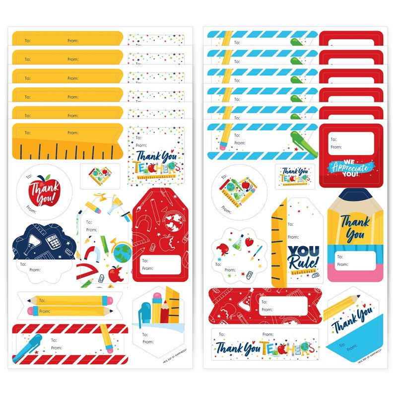 Big Dot of Happiness Thank You Teachers - Assorted Teacher Appreciation Gift Tag Labels - To and From Stickers - 12 Sheets - 120 Stickers, 1 of 10