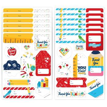 Big Dot of Happiness Thank You Teachers - Assorted Teacher Appreciation Gift Tag Labels - To and From Stickers - 12 Sheets - 120 Stickers