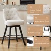 Modern Beige Bar Stool Set of 2, 360° Swivel Bar Stool, Linen Upholstered Counter Height Stool with Button Tufted Back, Footrest, Wooden Bar Chair - 3 of 4