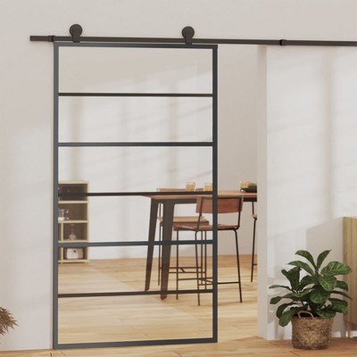 VidaXL Sliding Door ESG Glass and Aluminum 40.2"x80.7" Black