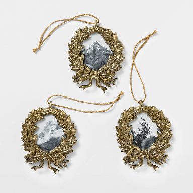 Set of 3 Wreath Picture Frame Ornaments Gold - Threshold™ designed with Studio McGee