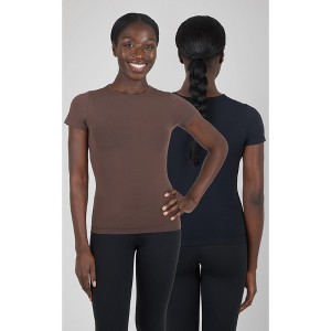 Yogalicious Womens 2 Pack Crew Neck Logan Fitted Short Sleeve Top - 1 of 4