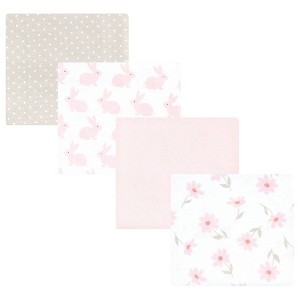 Hudson Baby Infant Girl Cotton Poly Flannel Receiving Blankets, Pink Honey Bunny, One Size - 1 of 4