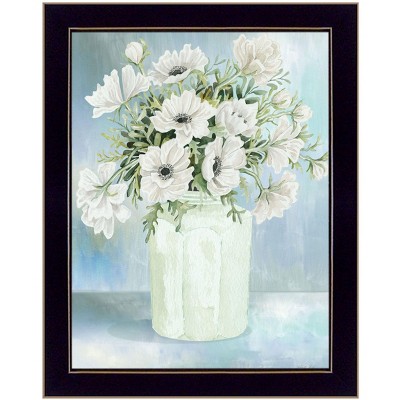 HomeRoots White Blooms Black Grooved Framed Print Wall Art