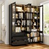 FUFU&GAGA Black Bookcase with Glass Doors: Multi - color Lighting & Ample Storage Space Closet Organizer Glass Display Cabinet - 3 of 4