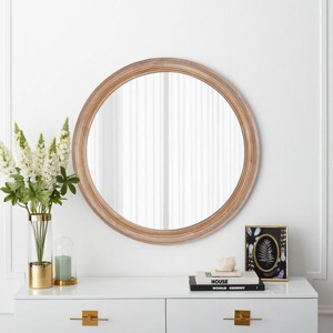 27" Round Decorative Wall Mirror with Distressed Wooden Frame, Farmhouse Style Circle Entryway Mirror for Bedroom, Living Room or Office - Cuddlewood - 1 of 4