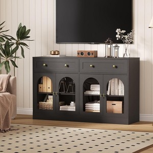 Acekool 55" Farmhouse Buffet Cabinet with Storage, Sideboard Console Table with 2 Drawers & 4 Acrylic Doors for Kitchen, Dining & Living Room, White - 1 of 4