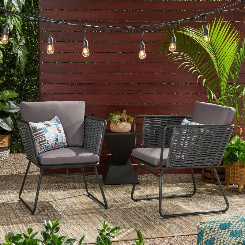 La Jolla Set of 2 Rope Weave Modern Club Chairs - Dark Gray/Gray - Christopher Knight Home, 3 of 8