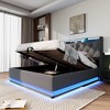 DOMETOUR Full Upholstered Bed, LED Lights, Remote/App Control, Hydraulic Storage, USB-C Charging, Gray Linen (No Mattress) - 4 of 4